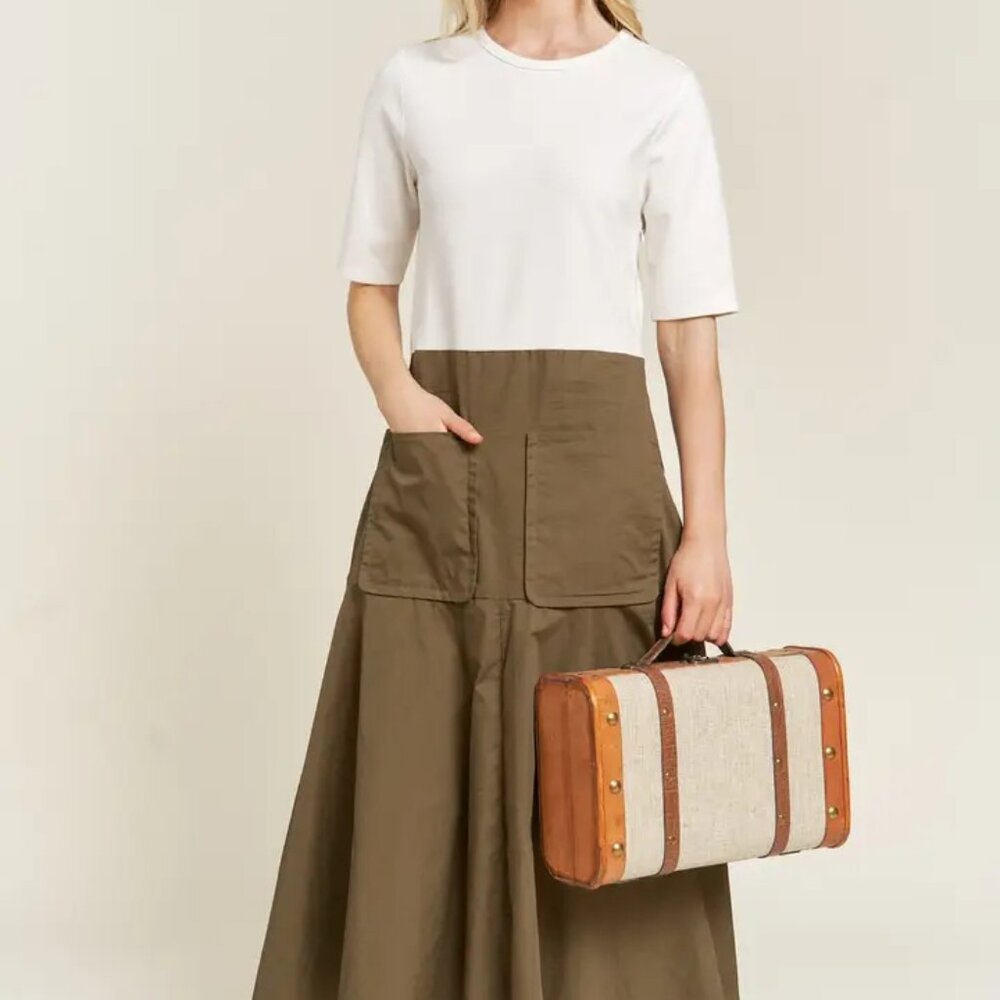 knit Mix Treat Dress Olive Black Casual Summer Dress